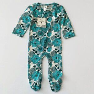 NEW Kate Quinn Organics Aqua Vintage Floral Footie 0-3 Months